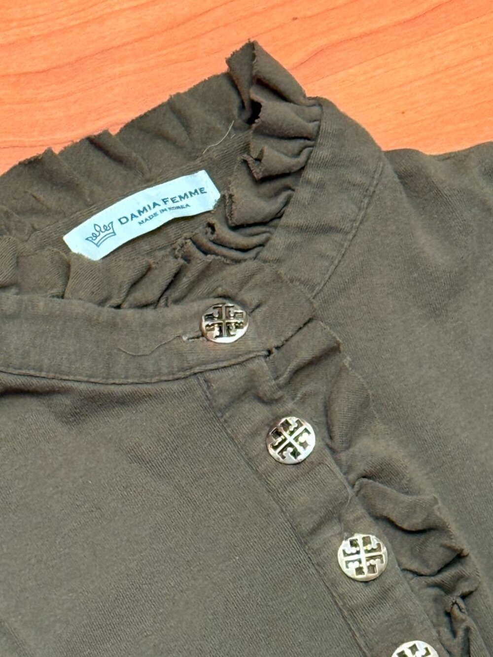 Damia Romilly Long Sleeve Polo Shirt S Military Green Gold Tone Emblem